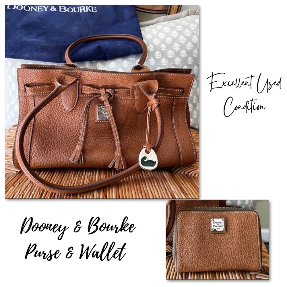 Dooney & Bourke Leather Satchel & Wallet- Brown/Camel Leather- 12”(L) x 8”(H)